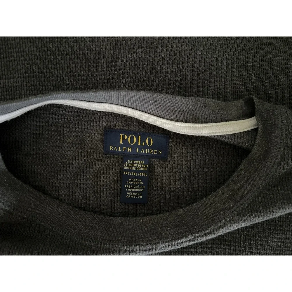 Polo Ralph Lauren Thermal Shirt Mens 4XT Dark Gray Sleepwear LS Waffle Pony